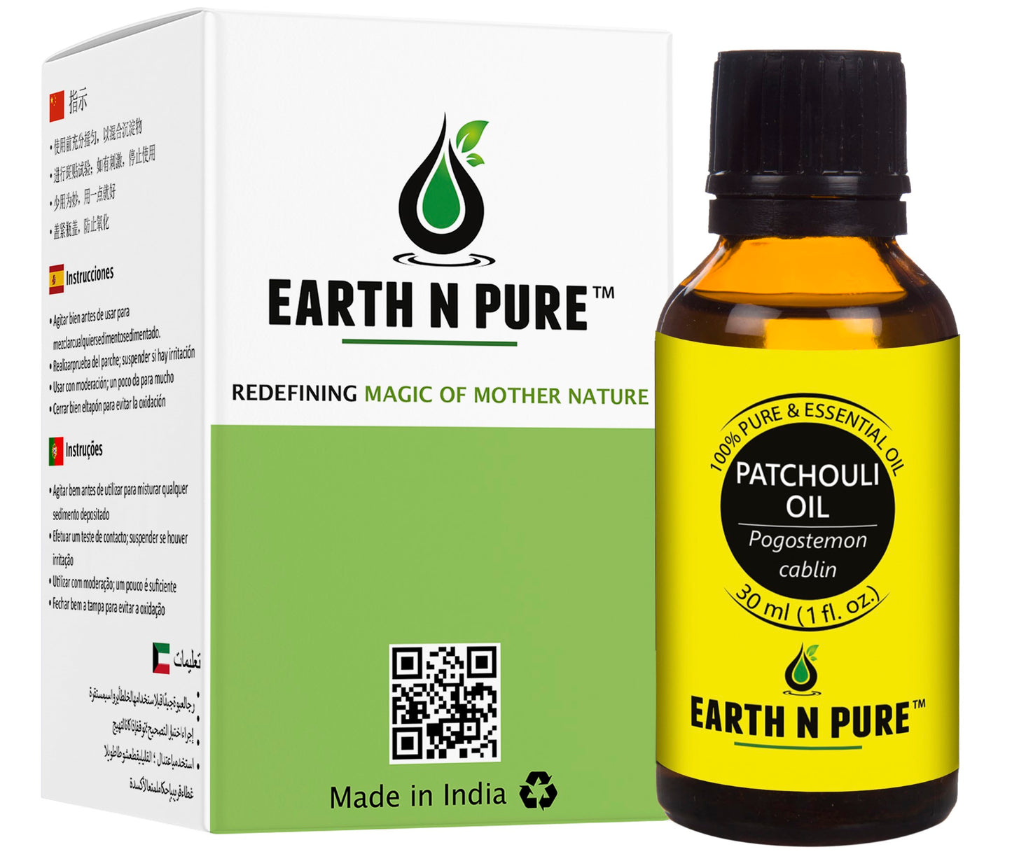 Earth N Pure Patchouli Essential Oil – 100% Pure & Natural Patchouli Oil for Aromatherapy, Diffusers & Skincare