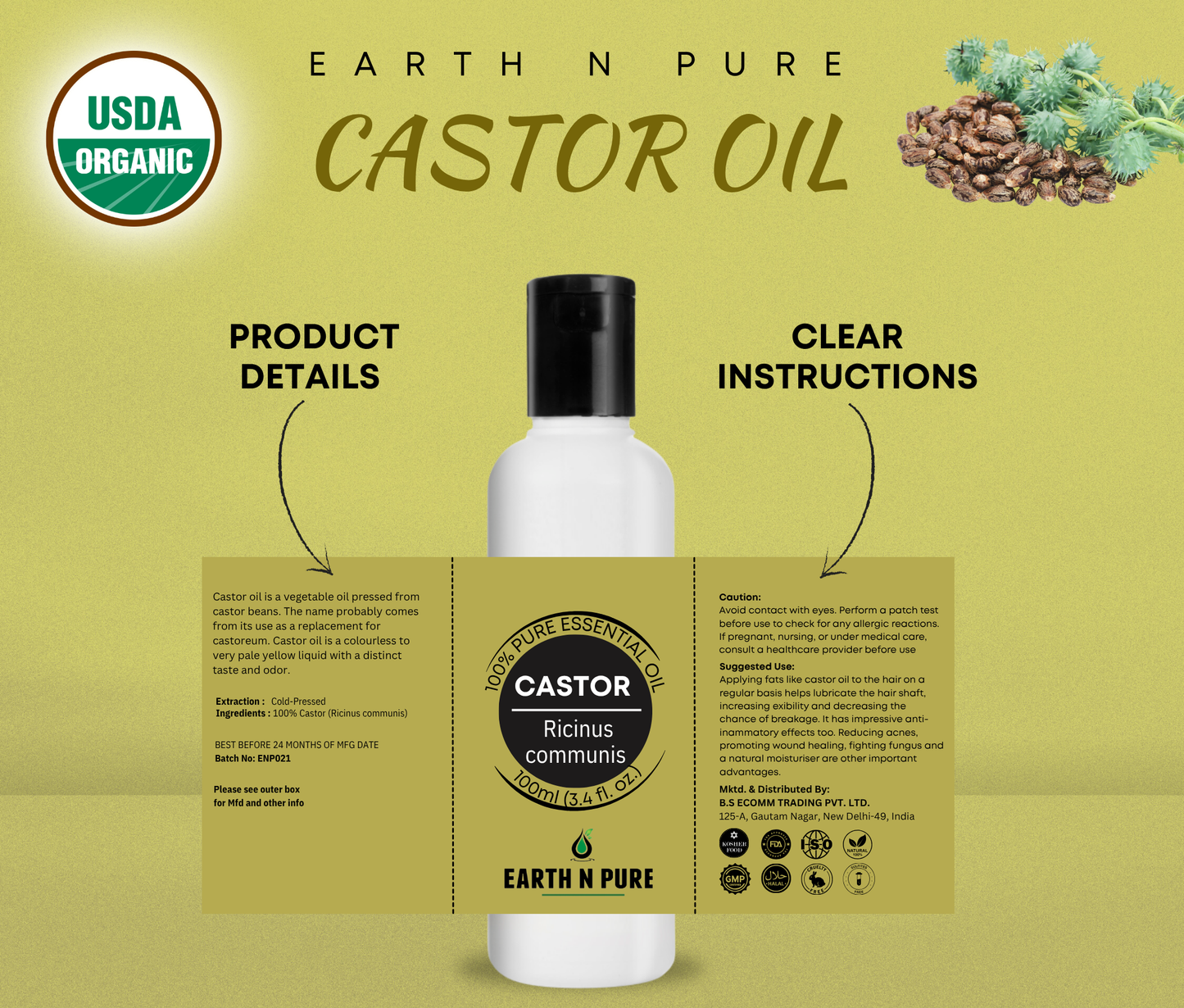 Earth n Pure Castor Oil Combo for Hair Growth & Scalp Care