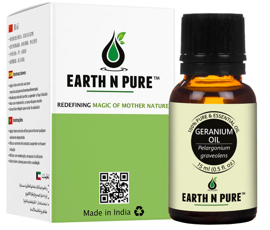 Earth N Pure 100% Pure Geranium Essential Oil for Skin, Hair & Aromatherapy