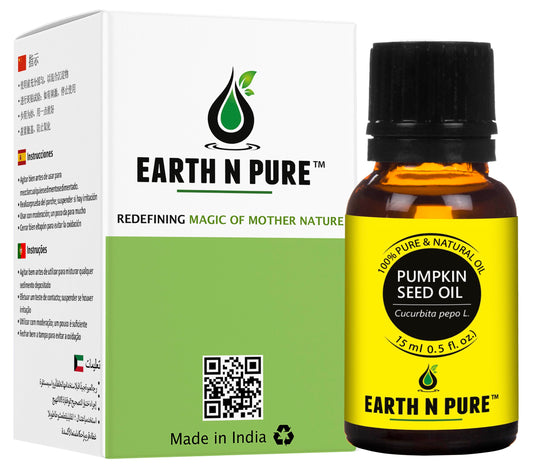 Earth N Pure Pumpkin Seed Oil bottle on wooden surface