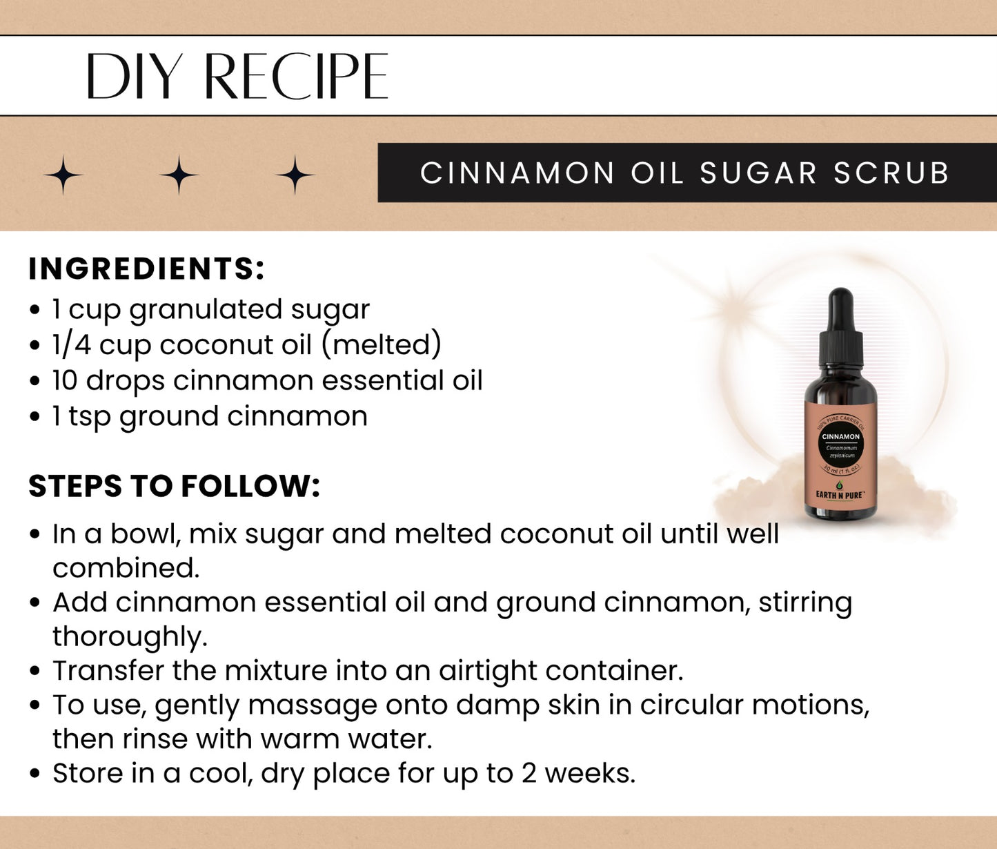 Earth N Pure Cinnamon Essential Oil | 100% Pure Cinnamon Bark Oil for Aromatherapy, Home Fragrance & Self-Care