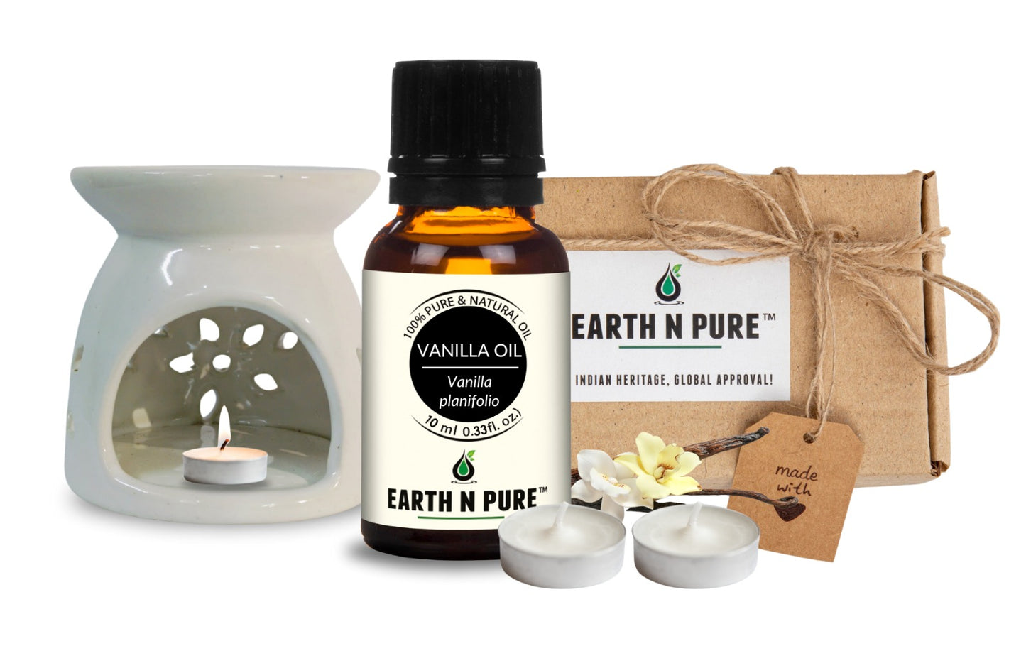 Earth N Pure Vanilla Oil Diffuser Set (with 2 Tea Light Candles) | Aromatherapy & Home Fragrance