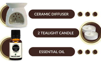 Earth N Pure Vanilla Oil Diffuser Set (with 2 Tea Light Candles) | Aromatherapy & Home Fragrance