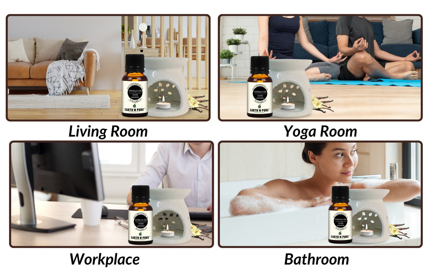 Earth N Pure Vanilla Oil Diffuser Set (with 2 Tea Light Candles) | Aromatherapy & Home Fragrance